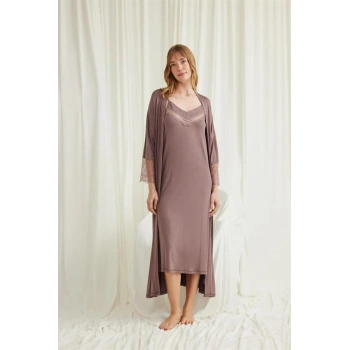 Will Like Dekolteli Yakası ve Kolu Dantelli Sabahlık Takımı