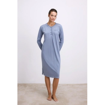 Will Like Modal Uzun Kollu Düğmeli Gecelik