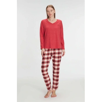 Will Like Pamuklu Kışlık Kare Desenli Uzun Kol Pijama Takımı