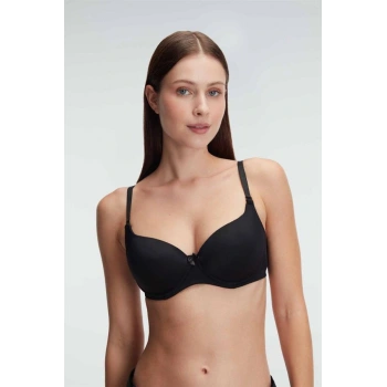 Will Like Siyah Balenli Desteksiz Dolgusuz Askıları Çıkabilen Günlük Klasik T-Shirt Sütyeni