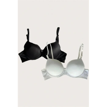 Will Like Siyah-Beyaz 2li Mikro Kumaş Push Up Dolgulu Balenli Günlük Destekli Sütyen