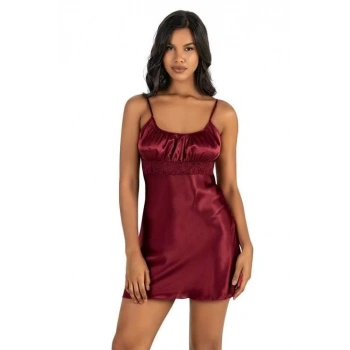 Will Like Bordo Kısa Saten Gecelik 8208