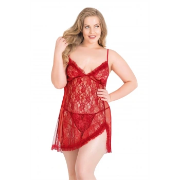 Will Like Büyük Beden Kırmızı Kısa Tül Gecelik