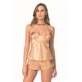 Will Like Gold Saten Babydoll Şort Takımı