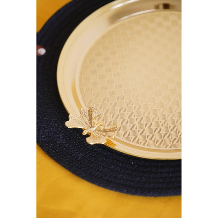 Cooker Yuvarlak Kelebek Desenli Gold Tepsi 25cm