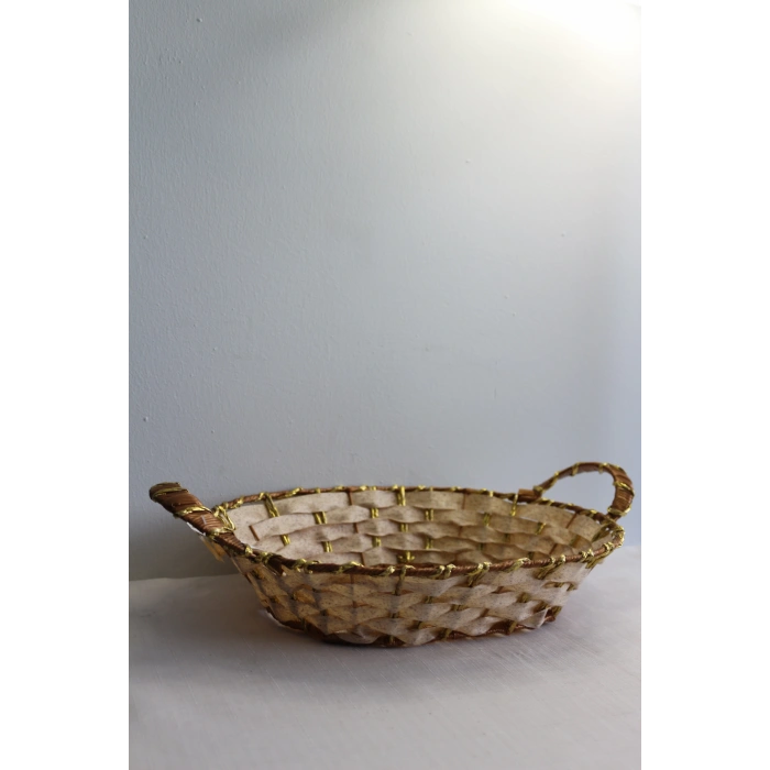 Yaldızlı Hasır Ekmek Sepeti Oval