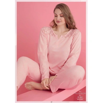 Will Like Büyük Beden Pamuklu Dantel İşlemeli Pijama Takımı