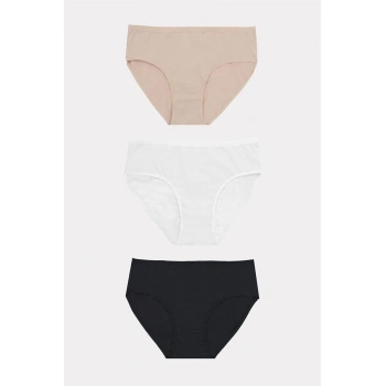 Will Like Büyük Beden Pamuklu Siyah Beyaz Ten Rengi 3lü Külot