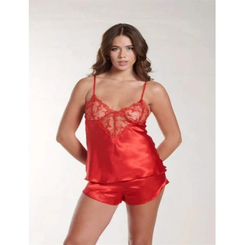 Will Like Kırmızı Dantel Detaylı İnce Askılı Saten Şortlu Takım