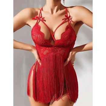 Will Like Kırmızı Püsküllü Dantel Detaylı Fantezi Gecelik