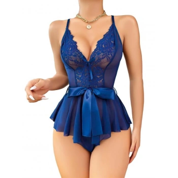 Will Like Mavi Dantel İşlemeli Kurdelalı Fantezi Tül Babydoll