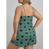 Will Like Büyük Beden Yeşil Kalp Desen Pamuklu Şortlu Pijama Takımı