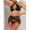 Will Like Deri Siyah Fileli Fantezi Sütyen Takımı