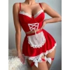 Will Like Kırmızı Beyaz Bacak Aksesuarlı Büstiyerli Fantezi Hizmetçi Kostümü