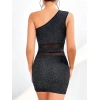 Will Like Özel Tasarım Siyah Tek Omuz Dekolteli Işıltılı Fantezi Mini Club Elbisesi