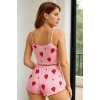 Will Like Pamuklu Pembe Üstüne Çilek Desen Fitilli Askılı Şortlu Pijama Takımı