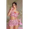 Will Like Pembe Çilek Desenli Şortlu Fantezi Sütyen Takımı