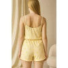 Will Like Sarı Üstüne Desenli Askılı Şortlu Pijama Takımı