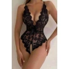 Will Like Siyah Özel Bölgesi Açık Fiyonklu Dantel Fantezi Body