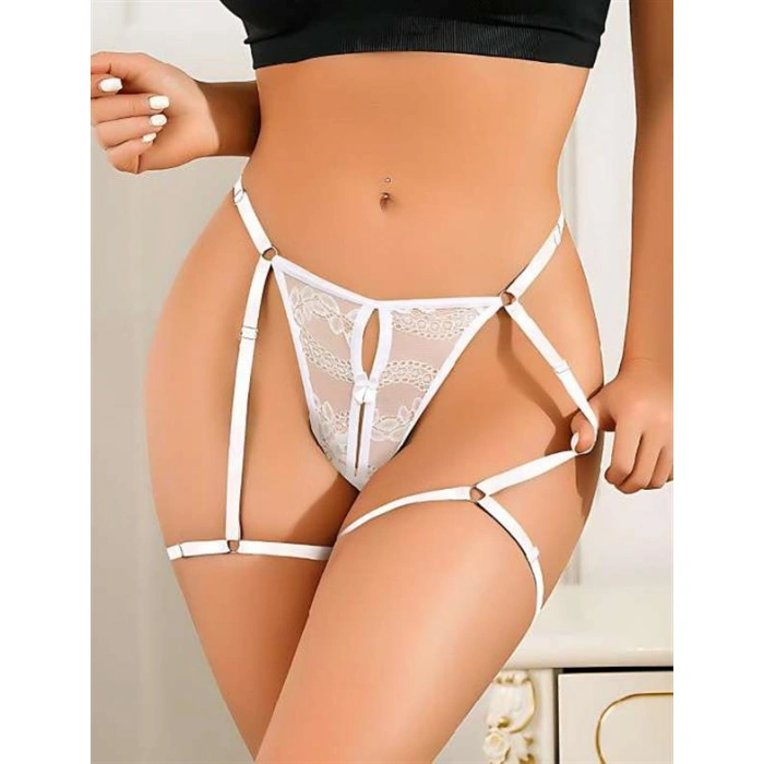 Will Like Beyaz Bacak Bantlı Dantelli Fantezi String Tanga
