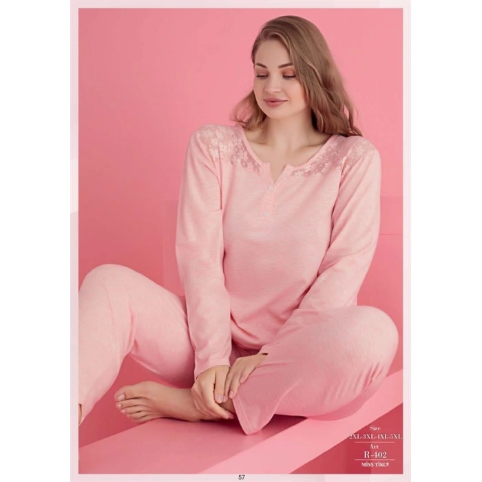 Will Like Büyük Beden Pamuklu Dantel İşlemeli Pijama Takımı