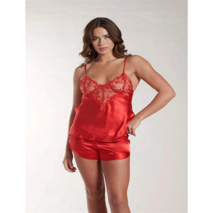 Will Like Kırmızı Dantel Detaylı İnce Askılı Saten Şortlu Takım