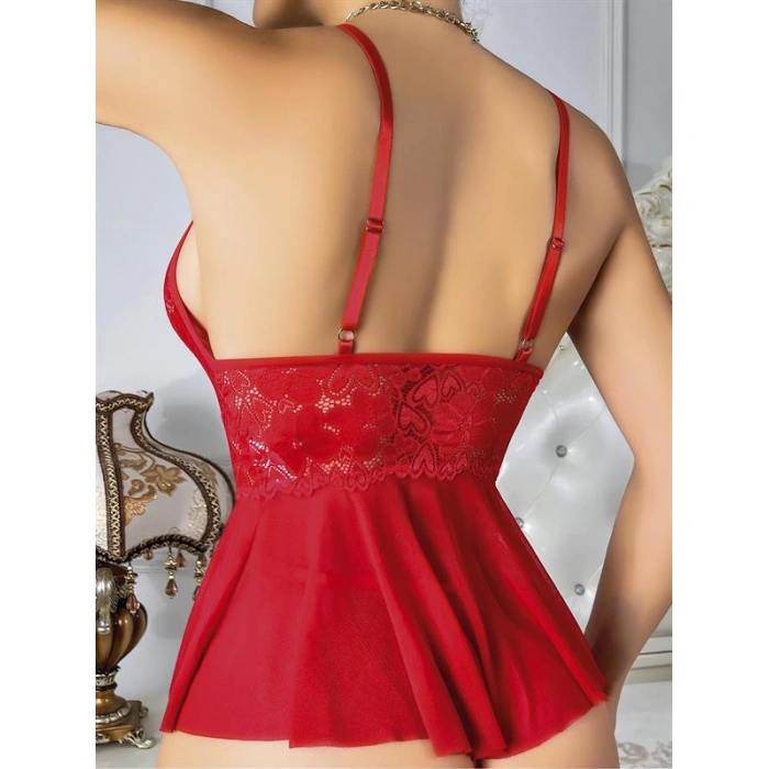 Will Like Kırmızı Dantel İşlemeli Fantezi Body Gecelik