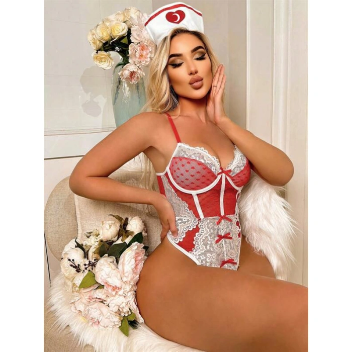 Will Like Kırmızı Fantezi Body Hemşire Kostümü