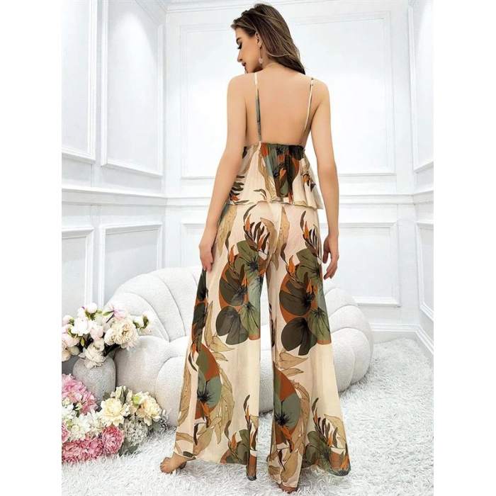 Will Like Özel Tasarım Çiçek Desenli Salaş Şık Dekolteli 2li Takım