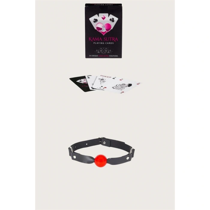 Will Like Sexy Görselli Oyun Kartı Kama Sutra Siyah Kırmızı Ağız Topu Set