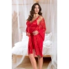 Will Like Transparan Dantel İşlemeli Tül Yırtmaçlı 2li Kırmızı Gecelik Takımı