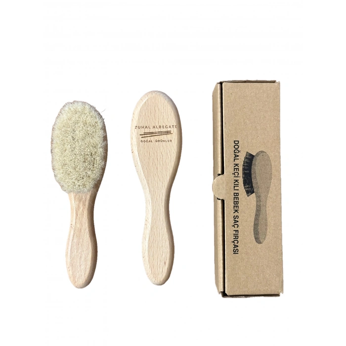 Ahşap Doğal Keçi Kılı Bebek Saç Fırçası