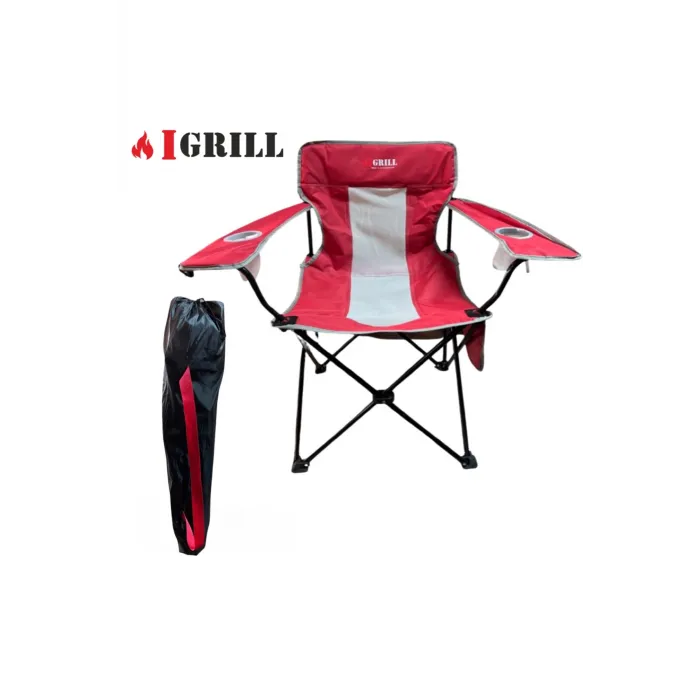 IGRILL Red Folding Camping, Picnic, and Beach Chair | With Carrying Bag