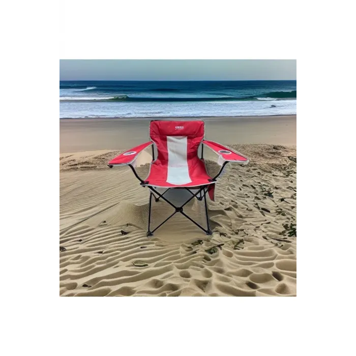 IGRILL Red Folding Camping, Picnic, and Beach Chair | With Carrying Bag