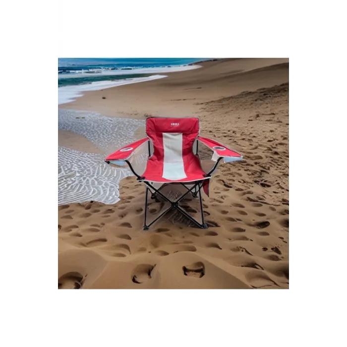 IGRILL Red Folding Camping, Picnic, and Beach Chair | With Carrying Bag