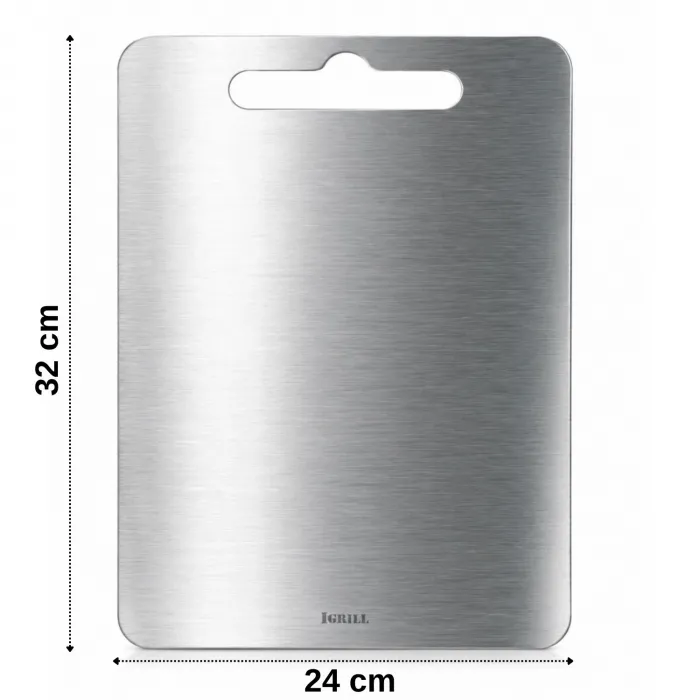 IGRILL Et Kesme Tahtası 304 Paslanmaz Çelik 32x24cm - Hijyenik Çift Taraflı Mutfak Tezgah Üstü Kesim Panosu
