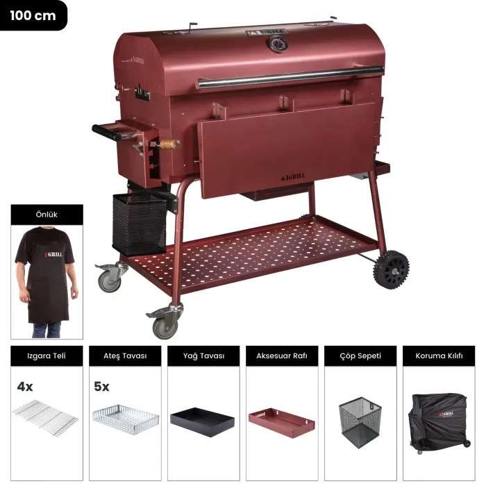 IGRILL Barbekü 1000 mm Kömürlü Mangal (Kırmızı)