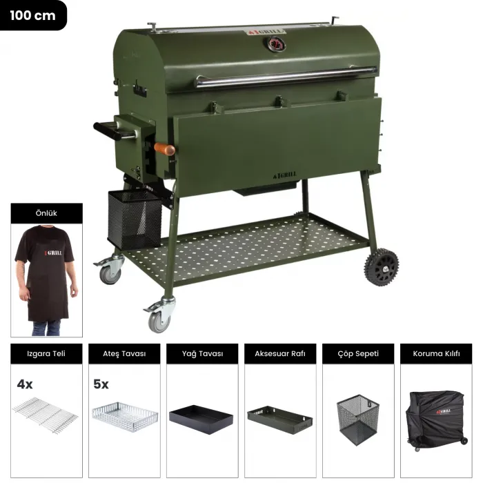 IGRILL Barbekü 1000 mm Kömürlü Mangal (Yeşil)