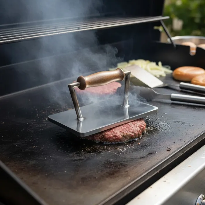 IGRILL Smash Burger Meat Press with Wooden Handle Rectangular