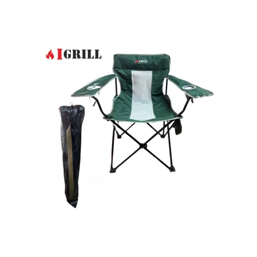 IGRILL Green Folding Camping, Picnic, and Beach Chair | With Carrying Bag