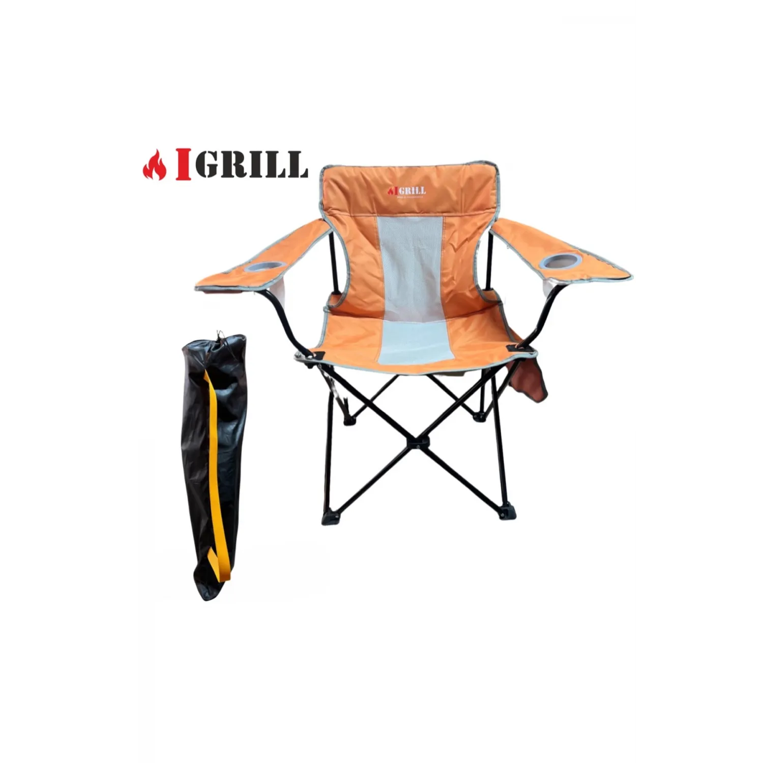 IGRILL Orange Foldable Camping, Picnic, and Beach Chair | With Carry Bag
