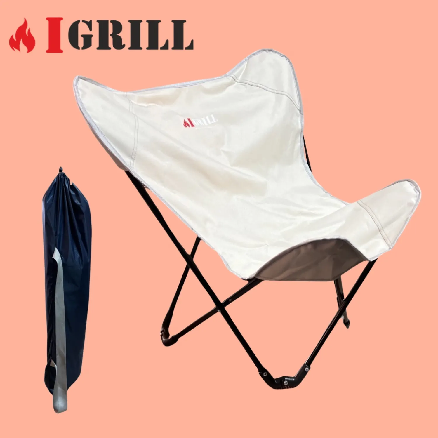 IGRILL White Folding Portable Camping Chair with Carry Bag
