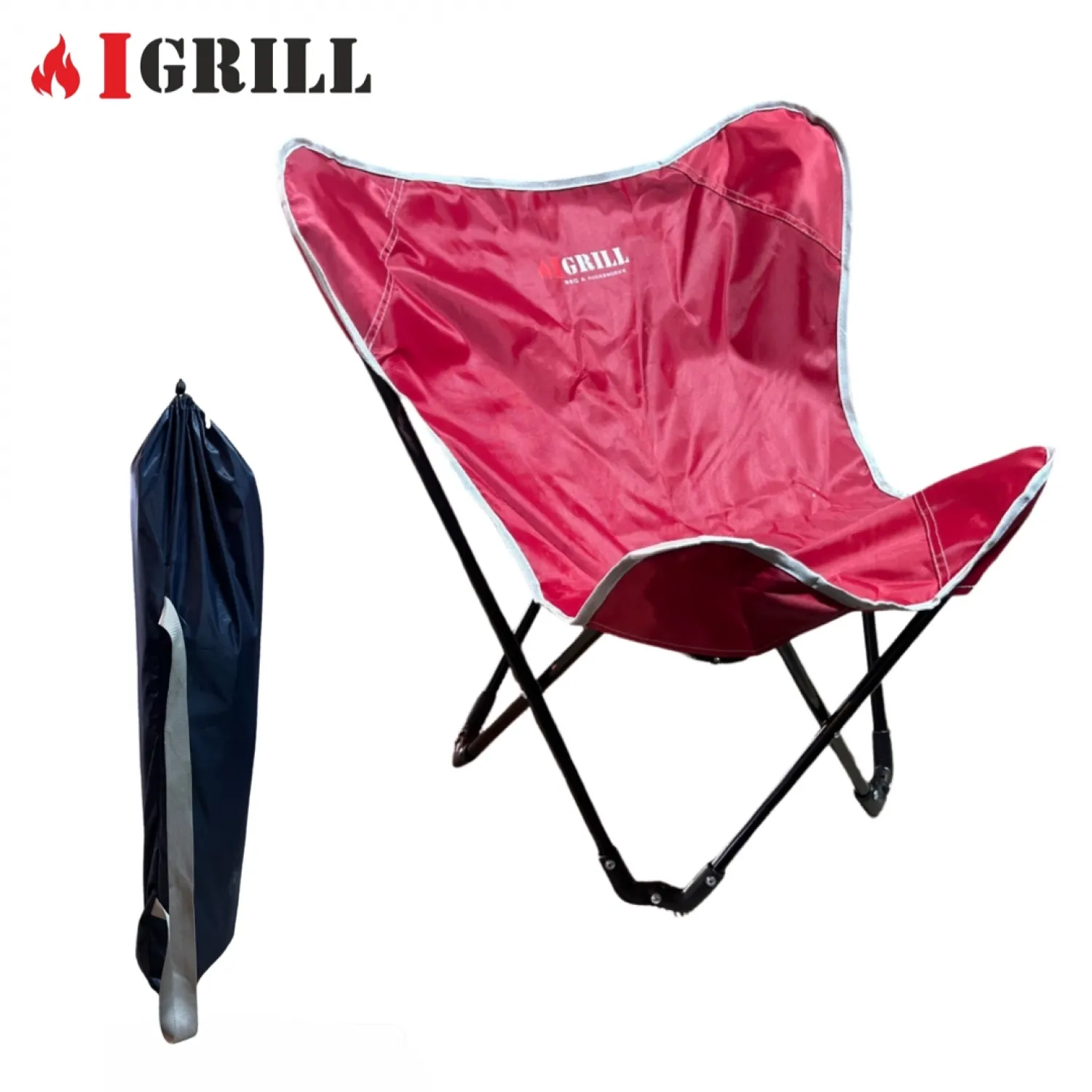 IGRILL Red Folding Portable Camping Chair with Carry Bag
