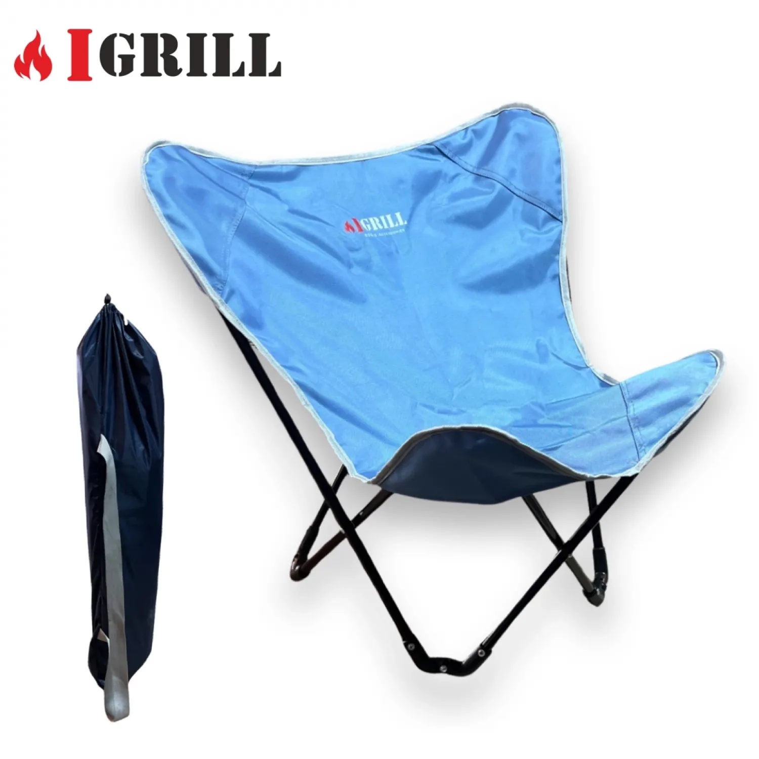 IGRILL Blue Folding Portable Camping Chair with Carrying Bag