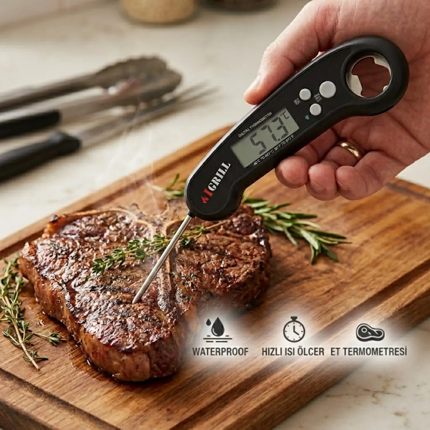 IGRILL Et Termometresi Waterproof Dijital Hızlı Isı Ölçer (Siyah)