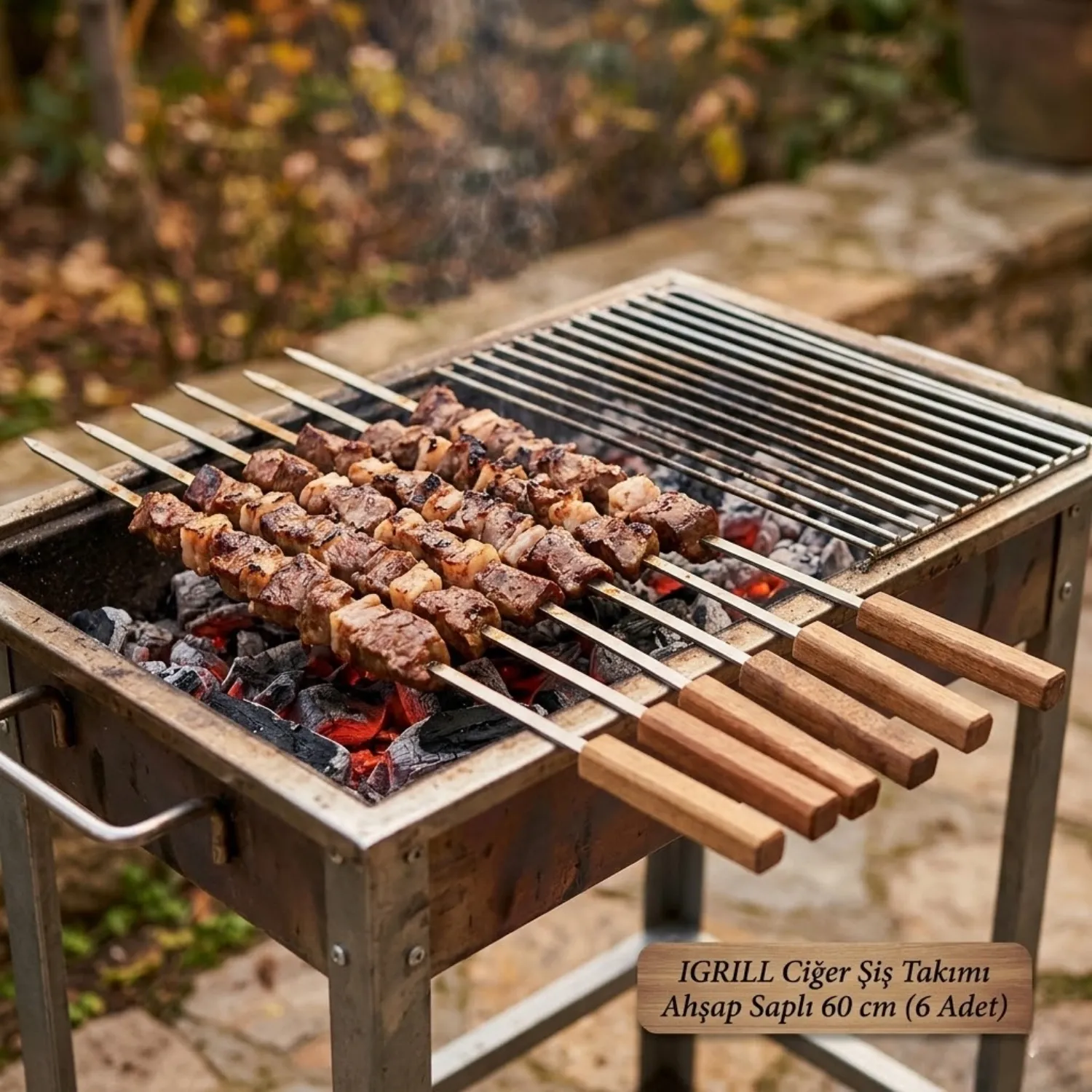 IGRILL Ciğer Şiş Takımı Ahşap Saplı 60 cm (6 Adet)