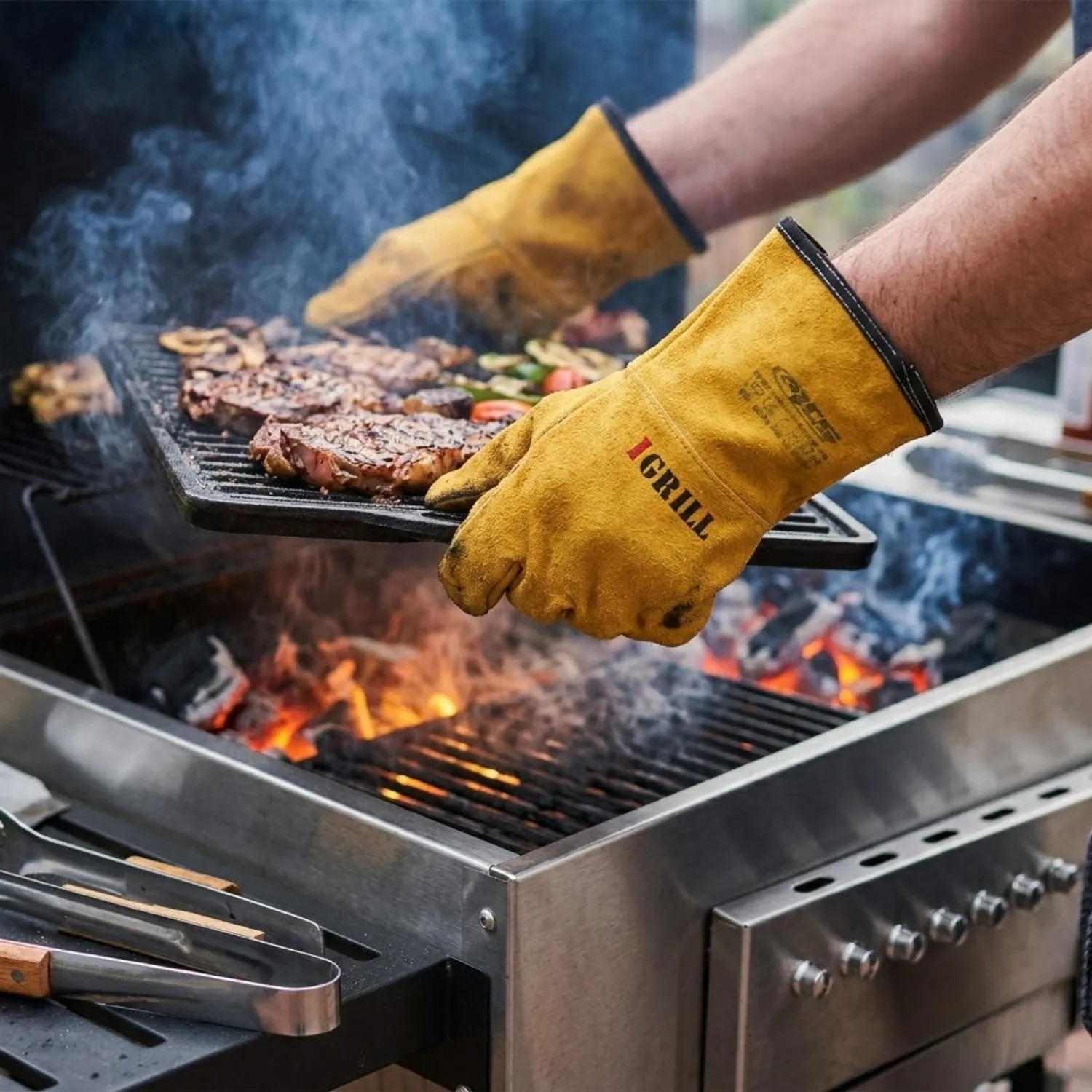 IGRILL Beef Leather High Heat Resistant Barbecue Grill and Oven Glove