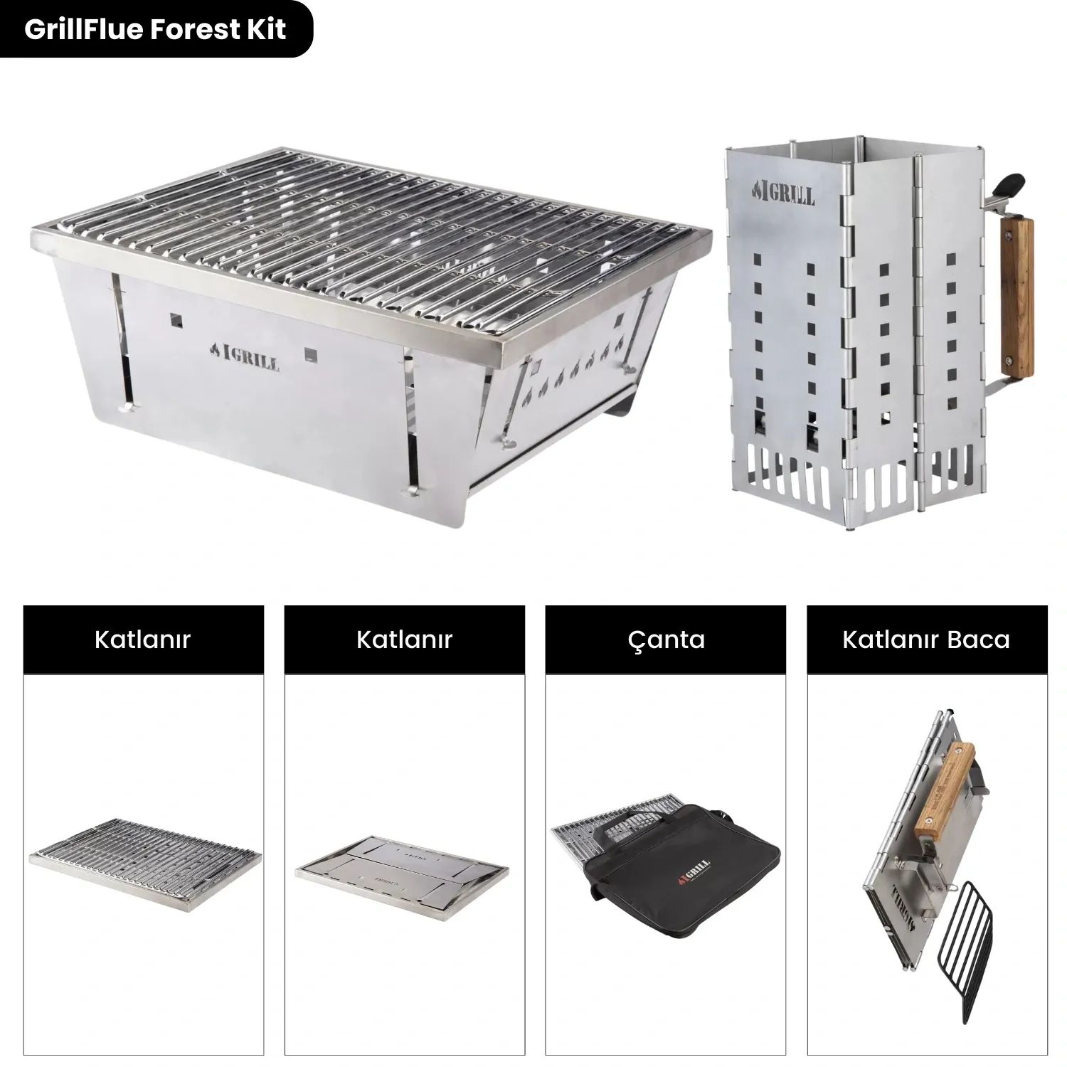 IGRILL Katlanır Çantalı Portatif Mangal ve Katlanır Tutuşturma Bacası - GrillFlue Forest Kit