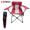 IGRILL Red Folding Camping, Picnic, and Beach Chair | With Carrying Bag