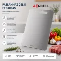 IGRILL Et Kesme Tahtası 304 Paslanmaz Çelik 32x24cm - Hijyenik Çift Taraflı Mutfak Tezgah Üstü Kesim Panosu